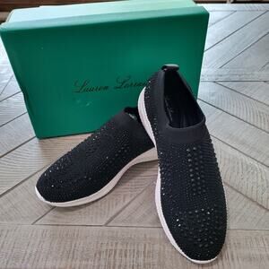 Lauren Lorraine Sneakers Womens Black Rhinestones Diamante Carmi NEW